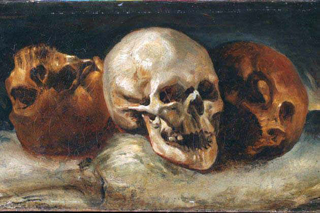 The Three Skulls detail of the centre of the table